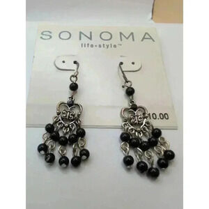 NWT Sonoma Black Chandelier Earrings Metal Filigree Beaded Womens